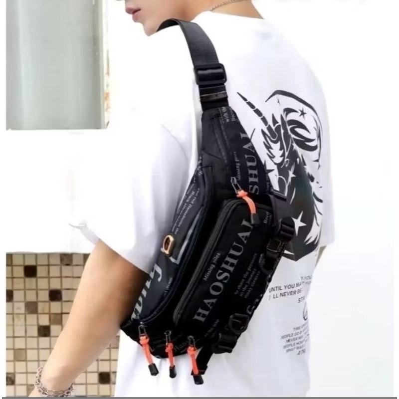 HAOSHUAI Tas Selempang Pria Waistbag Pria Waterproof Tas Selempang Pria Style Korea