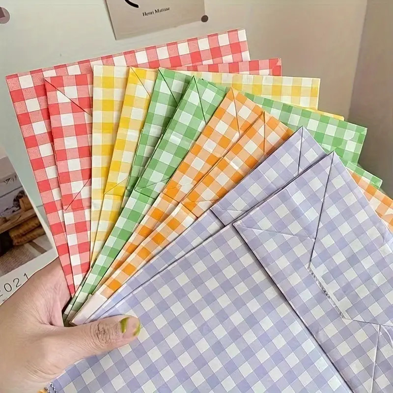

10pcs/pack Korean Style Simple Colorful Plaid Paper Bag Gift Bag Packaging Bag Candy Sundries Storage Paper Bag