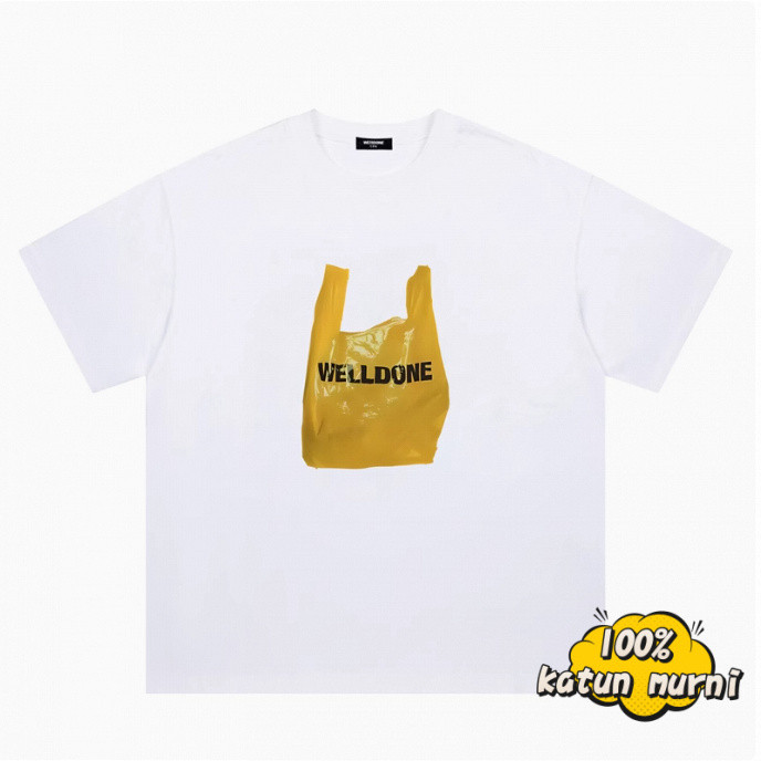 Kaos T - Shirt Motif Kantong Belanja Kreatif “WE11DONE”, Gaya Streetwear Ins, Katun Murni Oversize M