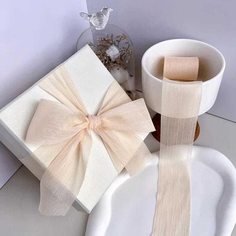

лента для рукоделия Silver Sparkling Yarn Ribbon Chiffon Wedding Wrinkle Mesh Bright Silk Wrinkle Gift Box Flower Bundle