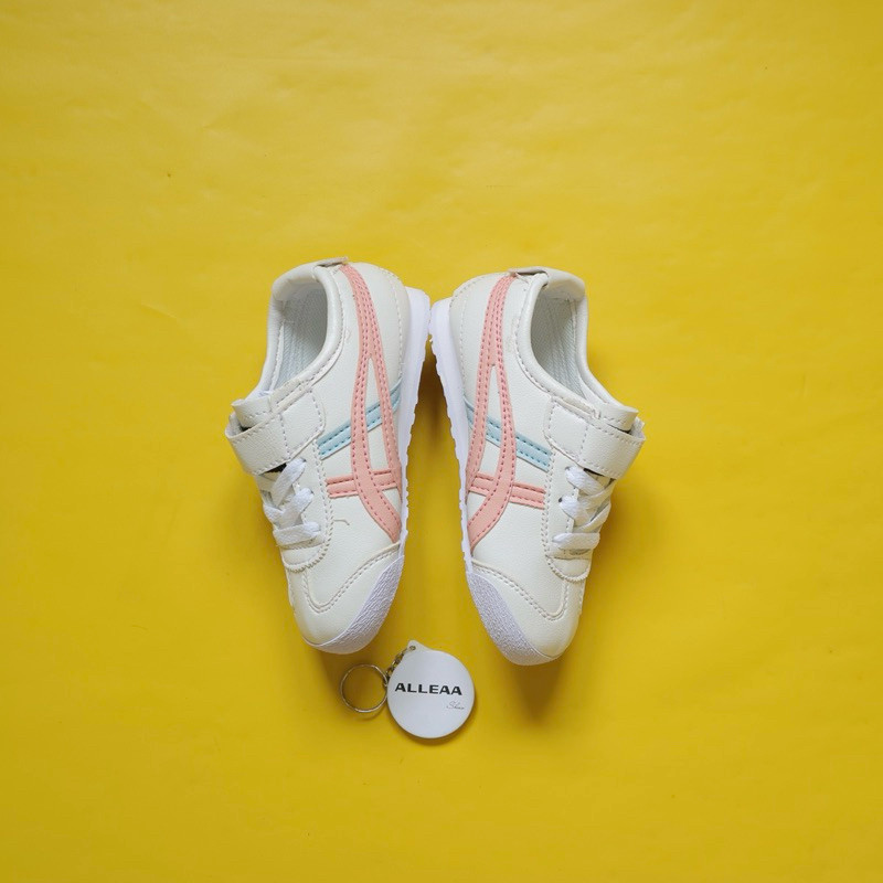 GONDANGSTORE Sepatu Onitsuka Tiger Anak White Peach Blue Tali & Perekat