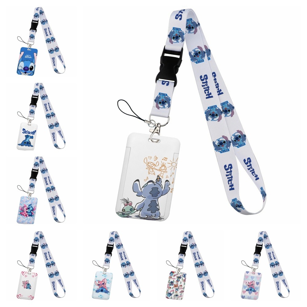 

Potdemiel Stitch Angel Cartoon Student card holder Plastic buckle mobile phone lanyard id badge holder Keychain Straps Wholesale