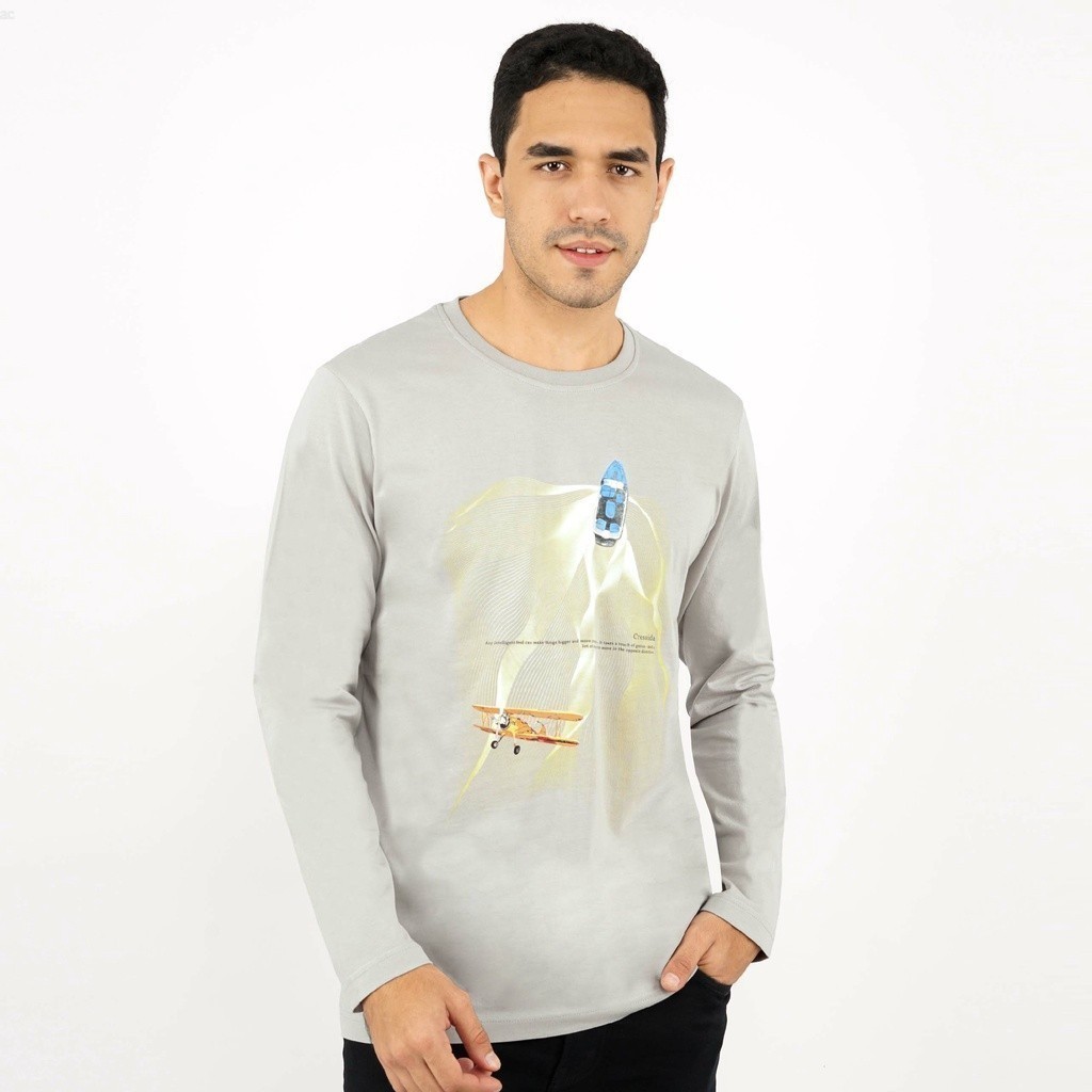 Cressida Kaos Lengan Panjang Pria T-Shirt Longsleeve Graphic Motif - TTBDL.CB062G Grey Cressida Orig