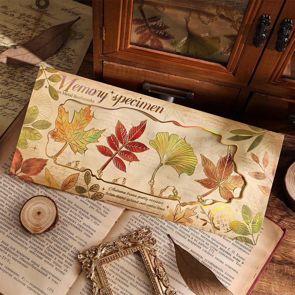 

4 pcs/pack Vintage Leaves Bronzing Metal Bookmark Set With Metal Chain Pendant Bookmark For Student Writers Book Lovers Readers