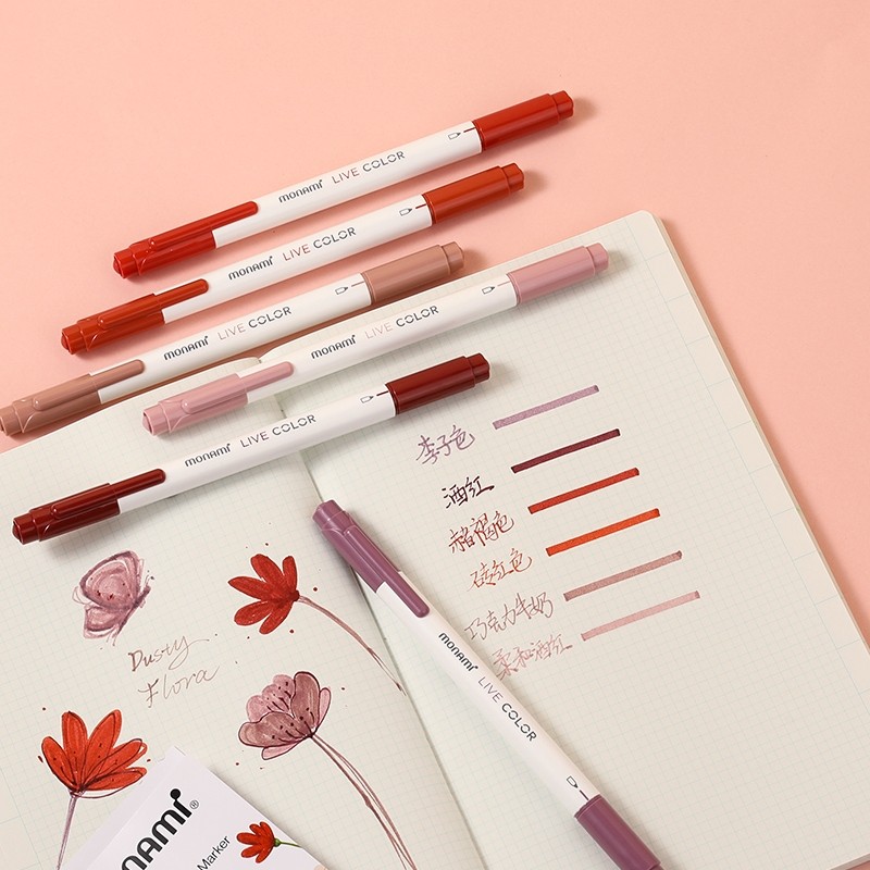 

6pcs/Set Water Based Brush Watercolor Marker Painting Brush Art Marker Pens Plus Dual-side Writing Liner for Drawing