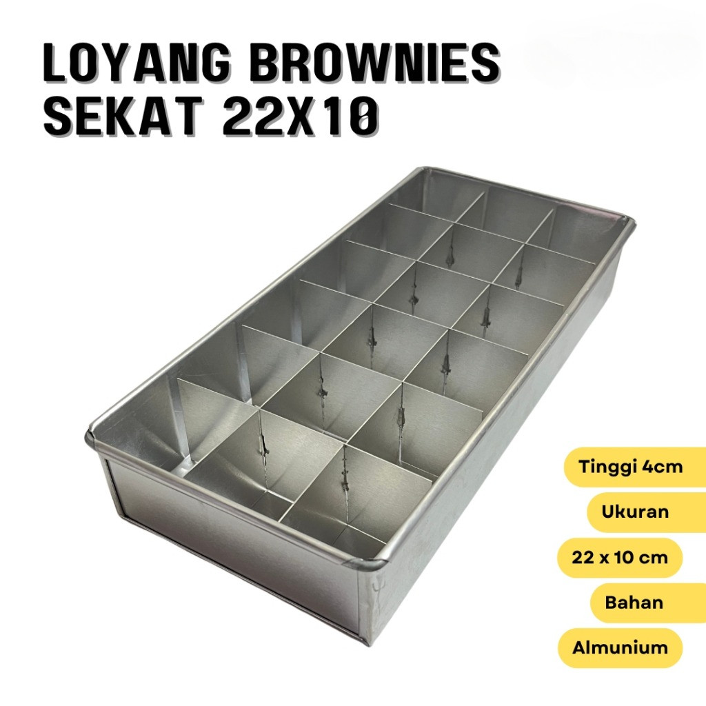 Loyang Brownies Sekat Ukuran 22x10cm Tinggi 4cm Sekat 10 12 15 18 Bahan Almunium Anti Lengket