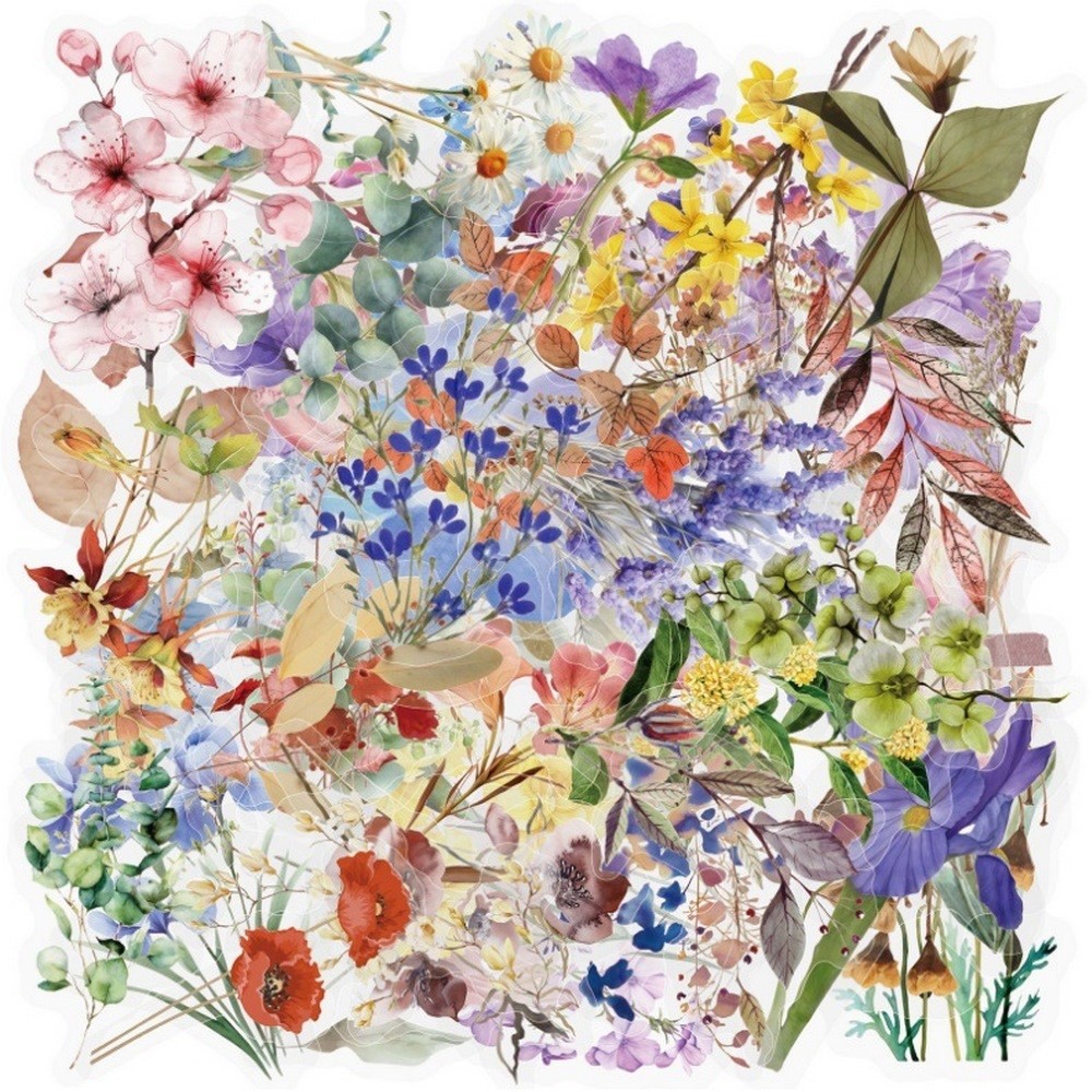 

50pcs PET Flower Stickers Natural Plants Decoration Laptop Phone Case Scrapbook Stationary Transparent Stickers Toy Gift Kids