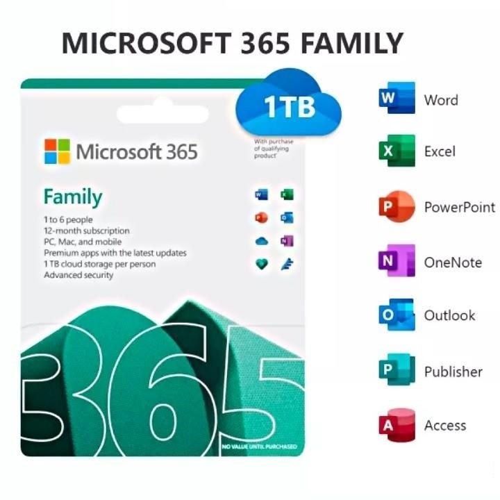 Microsoft Office 365 Family Original 1 User 5 Device 1 Tahun 1TB Cloud Onedrive Pakai Akun Pribadi A