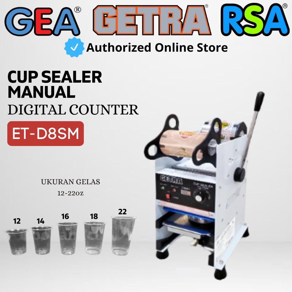 CUP SEALER MANUAL GETRA ET-D8SM MESIN PRESS DIGITAL COUNTER GELAS UK 12OZ 22OZ ORIGINAL