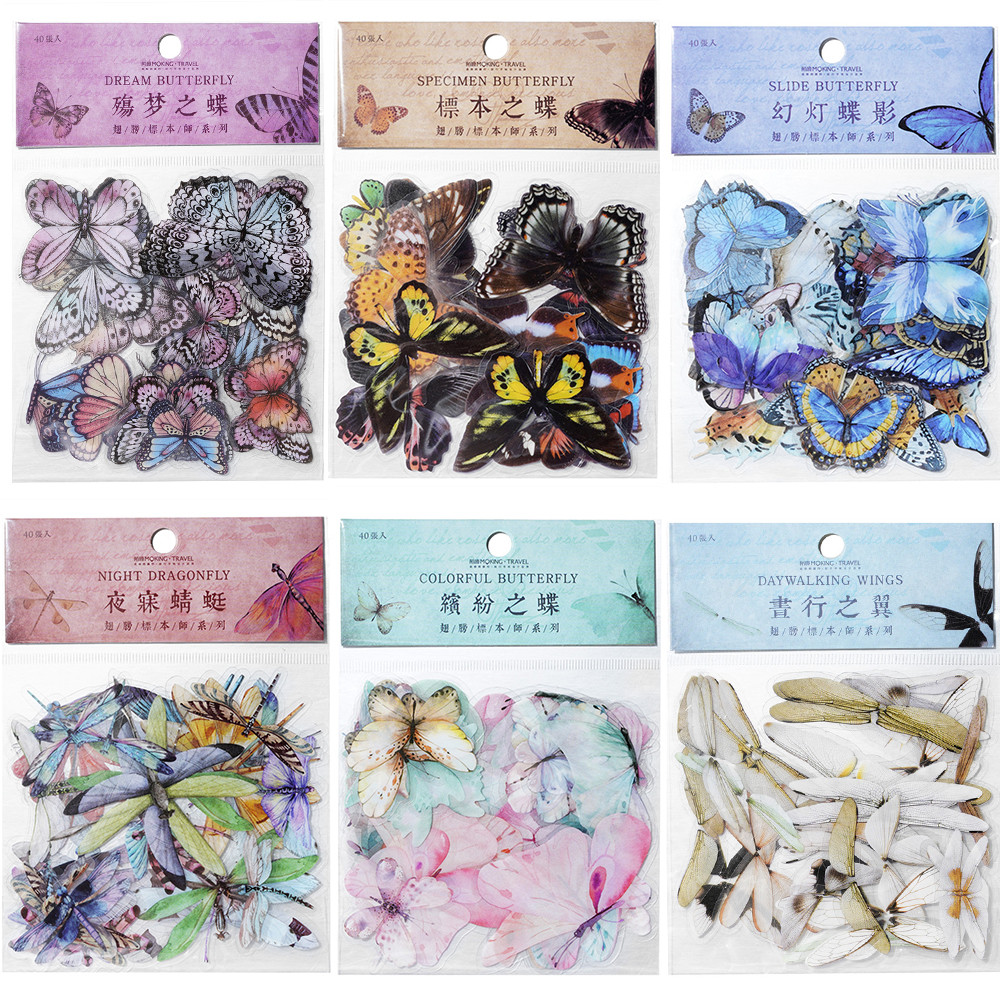 

40Pcs/Bag Butterfly Stickers PET Transparent Decorative Wings Epoxy Resin Fillings for DIY Epoxy Resin Crafts Book Home Decor