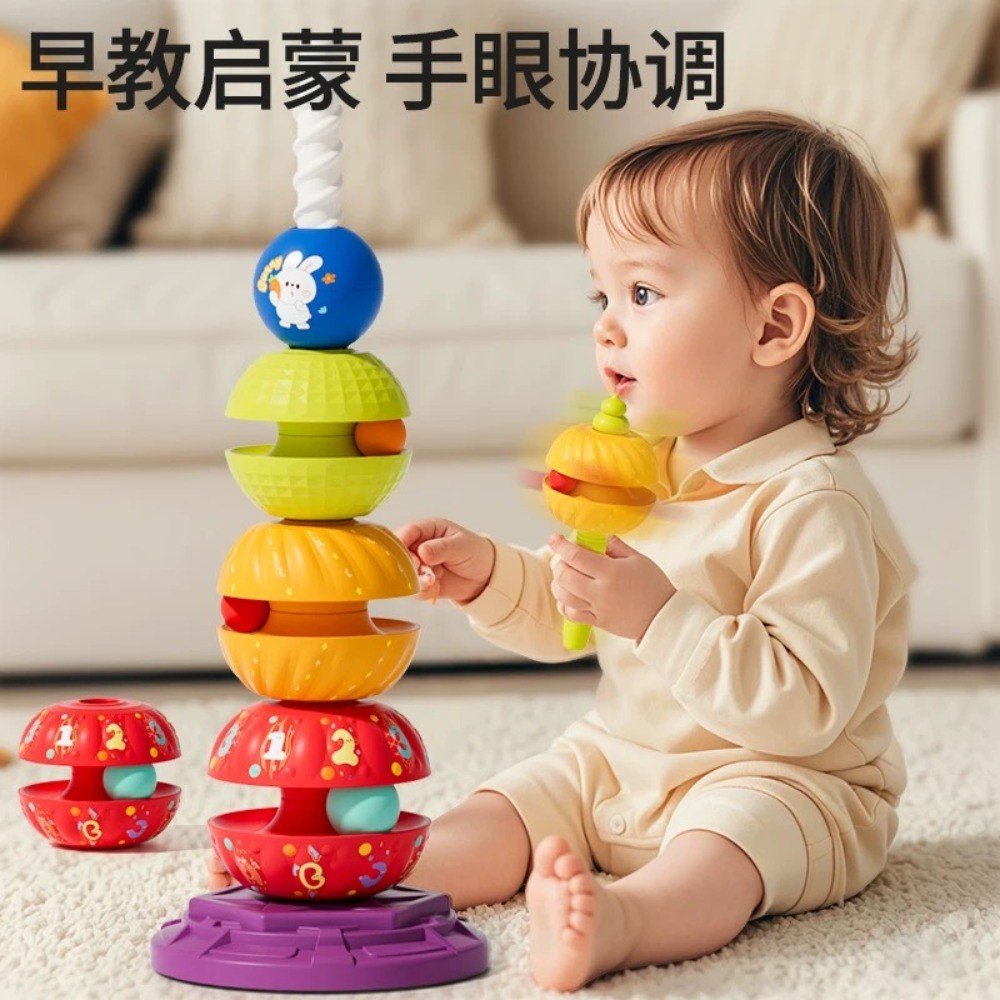 Mainan Rotating Ball Music Baby Anak Bayi 6 Bulan Dini Pendidikan Pendidikan Music Baby Stack Tower Rainbow