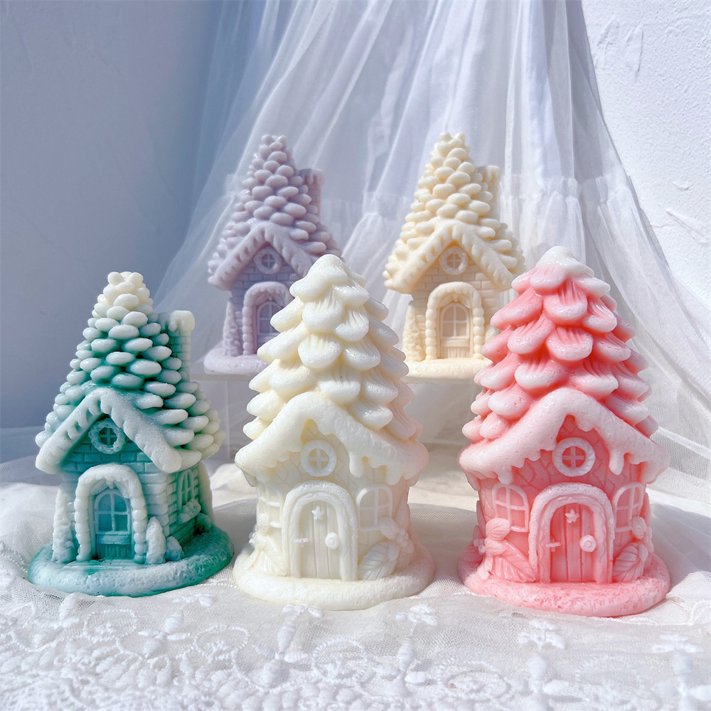 

Two Designs Pinecone Fairy Cottage Silicone Candle Mold Pine Cone Fairy House Silicone Mold Soy Wax Silicone Mould