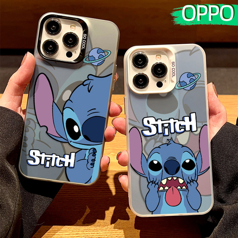 Lucu Stitch Glossy Hologram PC Case OPPO A18 A57 A16 A15 A17 A60 A3x A3s A5s A54 A53 A12 A31 A58 A1K