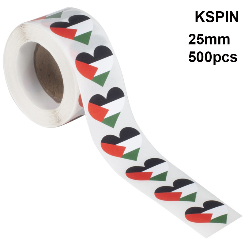 

500PCS Stickers 25mm Palestine Heart Shape Paper Sticker Label Packaging Seals Crafts Favor Tag