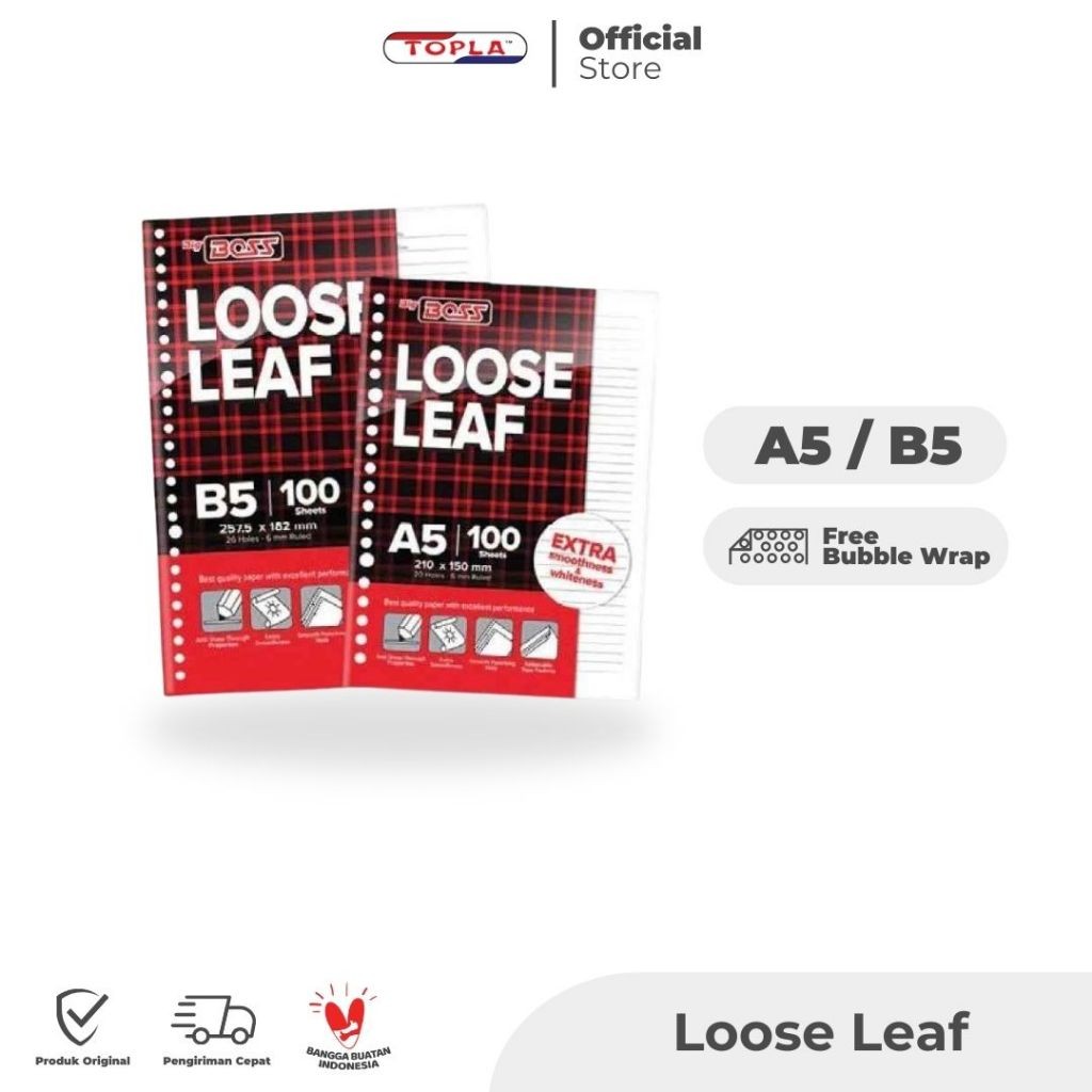 

TOPLA Loose Leaf Murah A5 Bergaris Big Boss Isi 50 Dan 100 Kertas Binder Tambahan Isi Binder A5