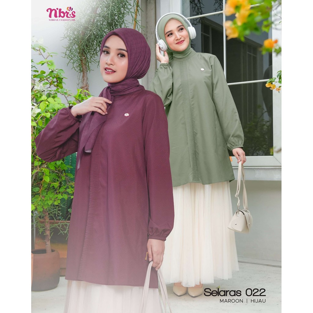 Nibras Selaras 022 Baju Atasan Wanita Muslimah Hijau Maroon Dobby Stella Cantik Ukuran Jumbo