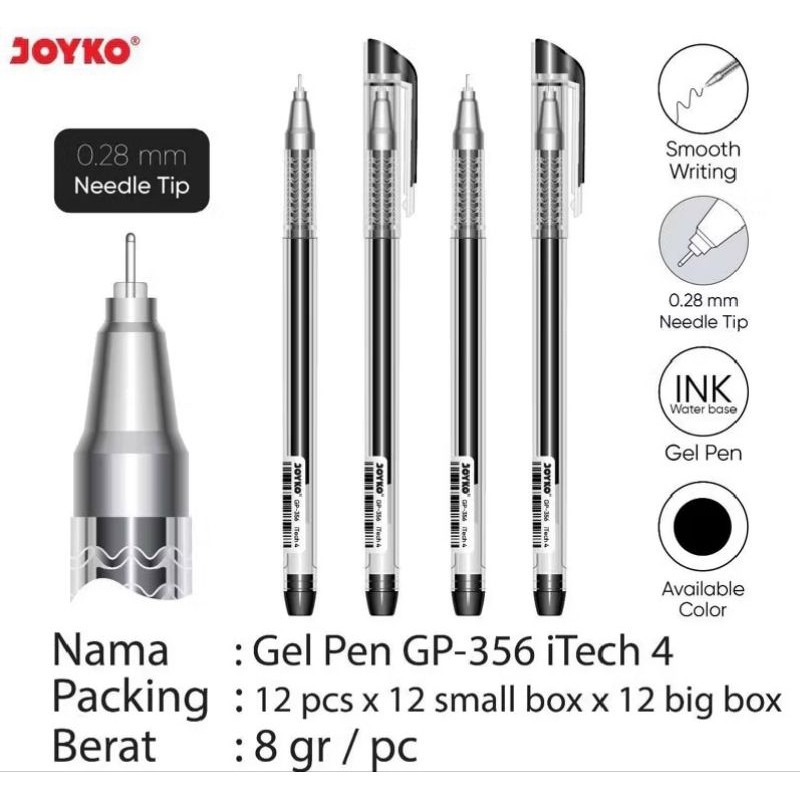 

Pulpen Gel Joyko Gp-356 itech 4 0.28mm ( 1pak/12pcs )