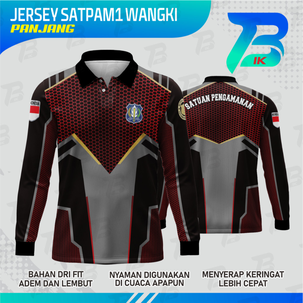 JERSEY WANGKI SATPAM HITAM MERAH LENGAN PANJANG/KAOS KERAH HITAM MERAH FULLPRINTING/JERSEY DRYFIT