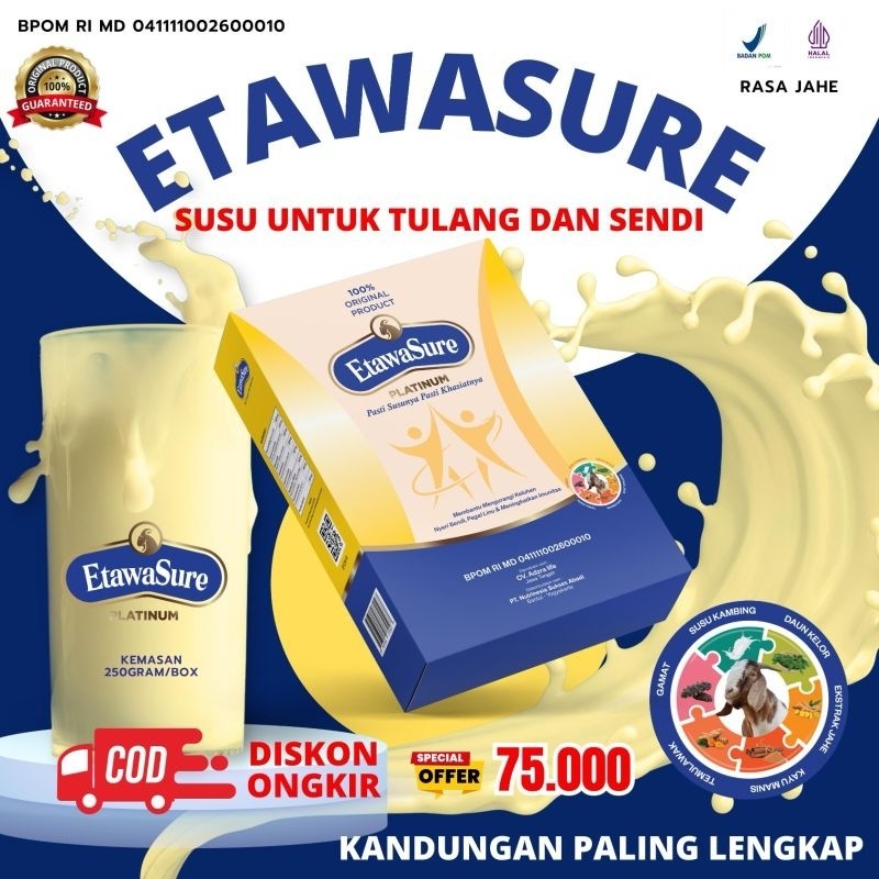 

ETAWASURE - Susu Kambing Etawa Nyeri Sendi & Kepadatan Tulang /Box BPOM