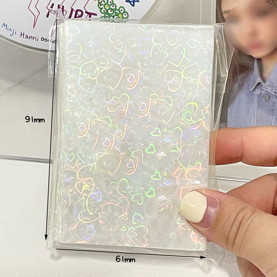 

SKYSONIC 50pcs Kpop Card Sleeves 61x91mm Laser Heart Holder For Holo Postcards Top Load Films Photocard Game Cards Protector