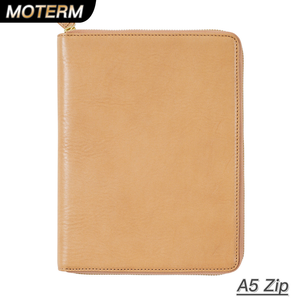 

Moterm Full Grain Vegetable Tanned Leather A5 Zip Cover with Top Pocket Planner Zipper Notebook Organizer Agenda Journal Diary