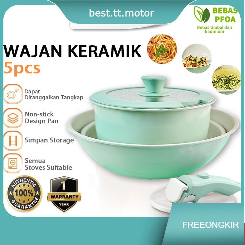 Panci pegangan dapat lepas pasang warna hijau Panci Set rumah tangga anti-lengket set panci lengkap 