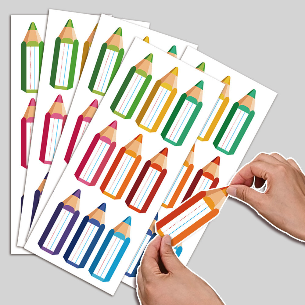 

90Pcs/10Sheets 4.92*11.81in Colored Pencil Name Label Sticker Student Desk Pencil Shape Classroom Name Tag Sticker Suitable for Teacher Supplies Sticker