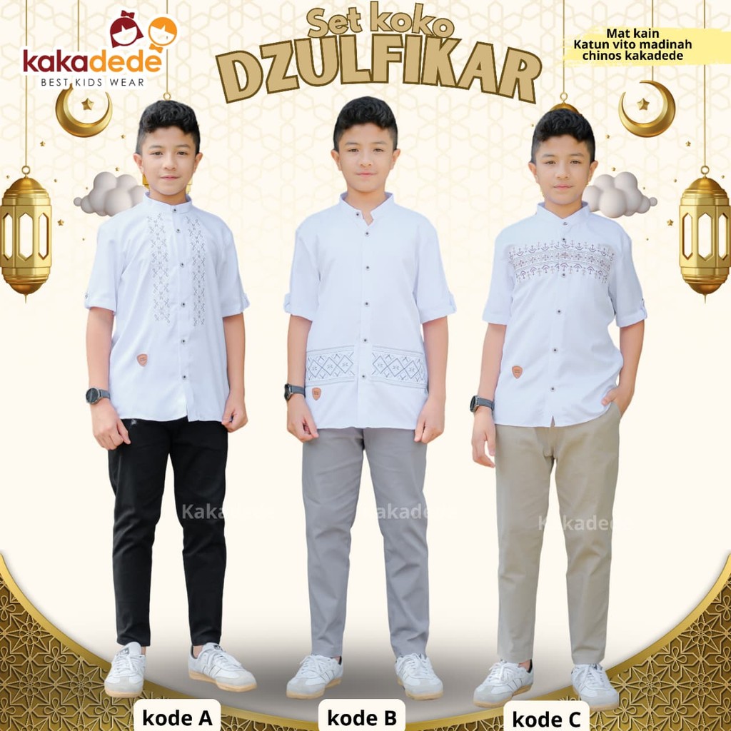 Setelan Koko Putih Anak & Remaja 6–20 Tahun | koko anak Katun | Dzulfikar set by Kakadede Kidswear
