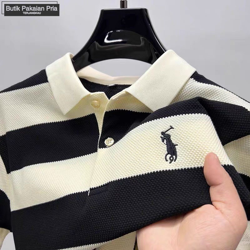XOPIURTZY Polo Shirt Pria kaos kerah v neck pria Striped baju Kemeja Pria Lengan Pendek kaos berkera