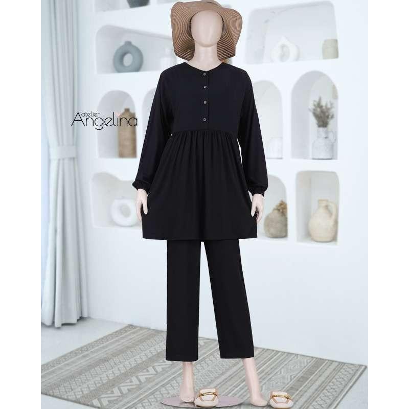 Atelier Angelina Anna Pajamas Embroidery - Black