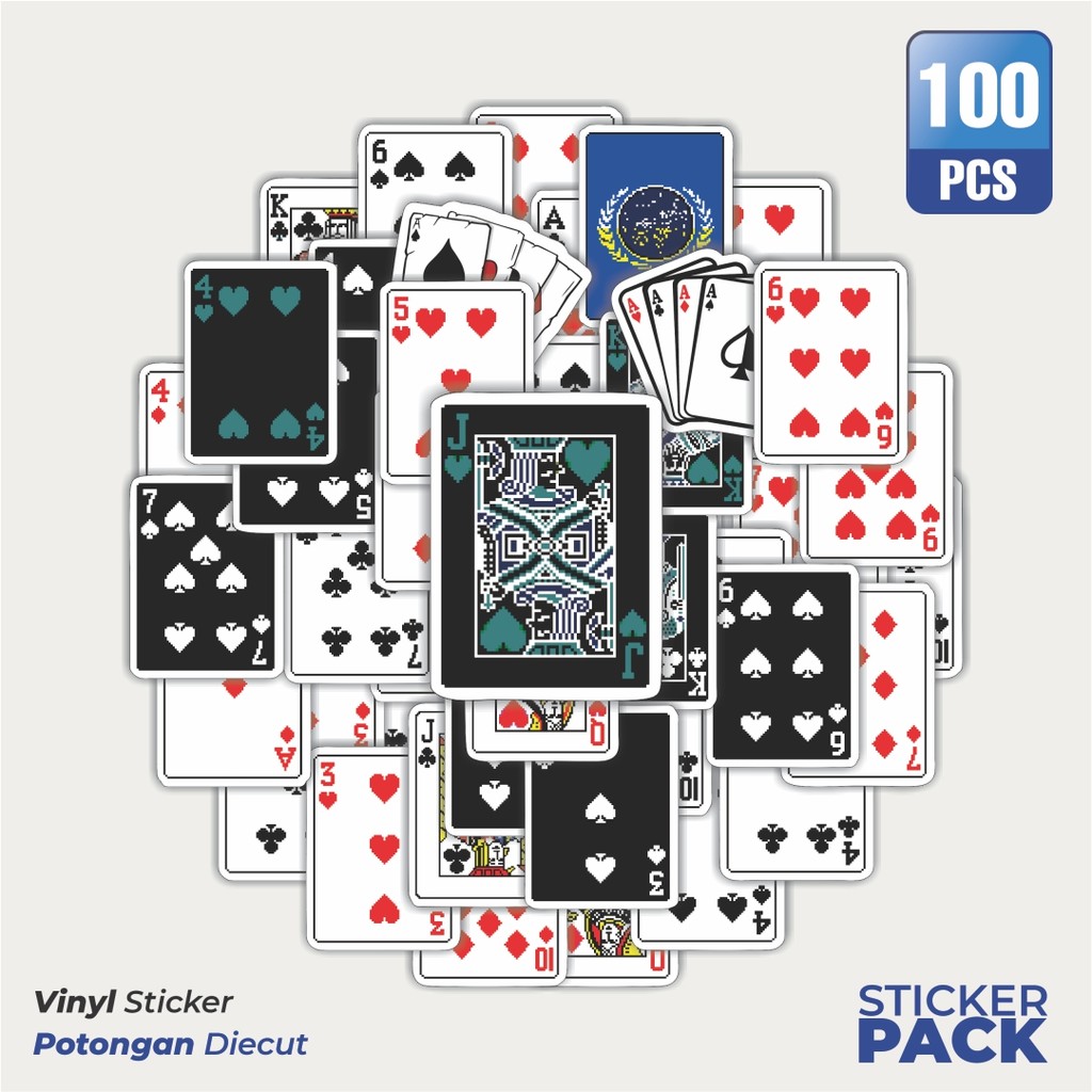 

100 PCS STIKER Stiker Kartu Poker V5 Waterproof Aesthetic- Untuk Laptop, Motor, dan Helm - Paper Stationery Pack