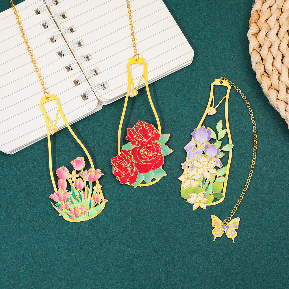 

1/3 creative vase (iris/rose/tulip), butterfly pendant bookmark, decorative reading gift suitable for reading enthusiasts.