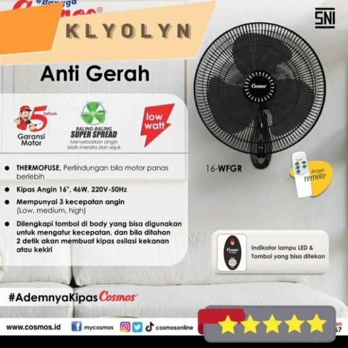 Cosmos Kipas Angin Tembok Dinding Remot Cosmos 16 inch 16-WFGR Remot WFGR