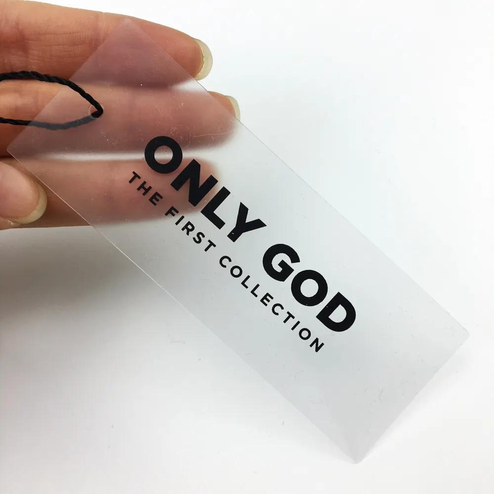 

Custom Luxury Product Paper Tag Garment Labels Clothing Clear Transparent Plastic Frosted PVC Hang Tag