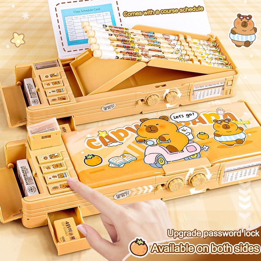 

Capibara Pencil Case Password Lock Stationery Box Multifunctional Large Capacity High-tech Pen Box Double layer