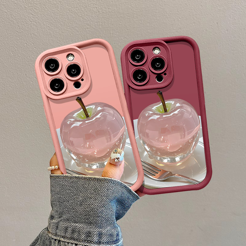 Apel kristal Casing Untuk IPhone 16 11 15 13 14 12 Pro Max 7Plus 8Plus SE 2020 XR X XS Max 16 7 8 6S