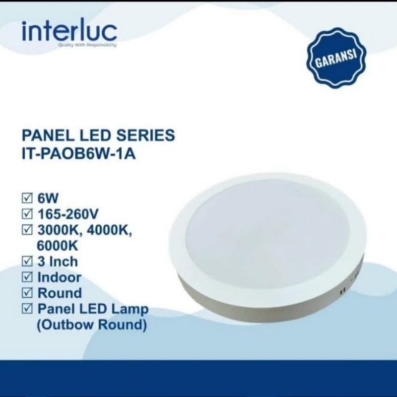 INTERLUC LAMPU DOWNLIGHT PANEL LED 6W OB BULAT OUT BOW TEMPEL PLAFON CAHAYA 3000K 4000K 6500K PUTIH 