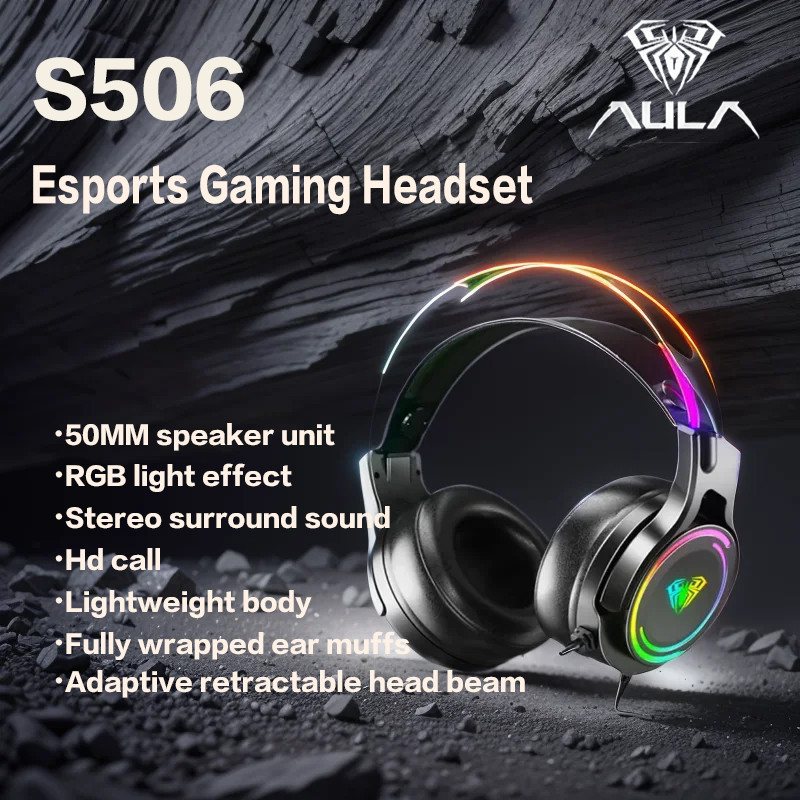 

AULA S506 Computer Headset Gaming Esports Headset Eat Chicken 7.1 Laptop Heavy Bass Wired Noise Cancellation Listening
