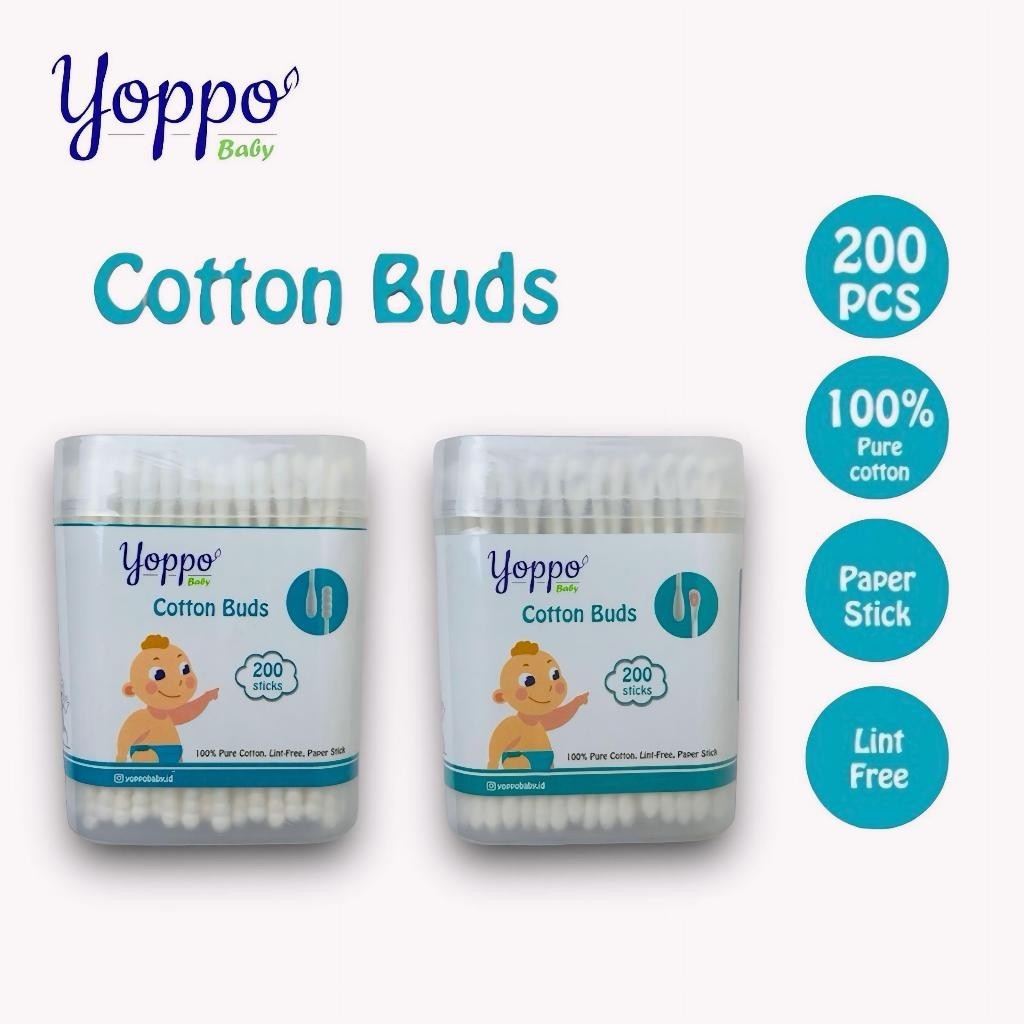 Yoppo Baby -  Cotton Bud baby 200 Pcs / Cotton Bud Sendok / Cotton Bud Spiral