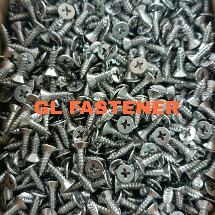 Skrup FAB Stainless 8 x 3/8 / Tapping Screw Flat Head / FH / SS304