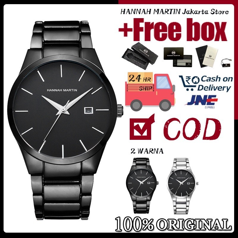 Promo TERMURAH Hannah Martin Jam Tangan Pria Casual Quartz Analog Stainless Steel Anti Air + Tanggal