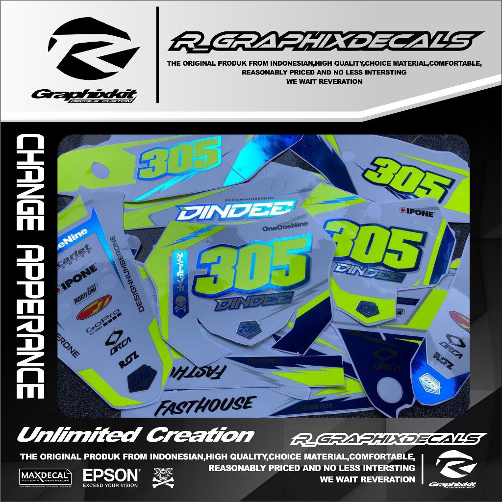 0645 sticker decal fullbody klx gordon fullkombinasi crome metalic + kuning stabilo