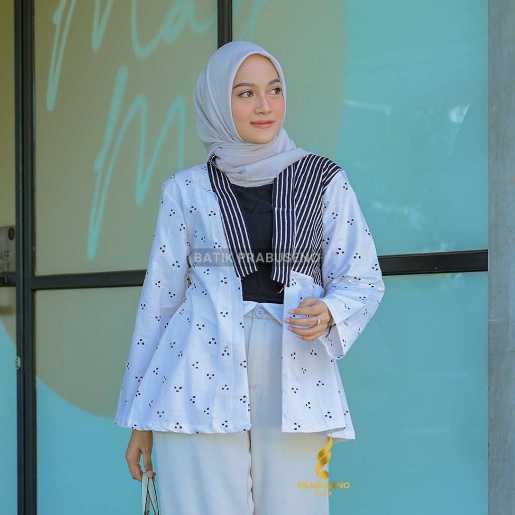 AKASIA Motiv  Batik Prabuseno Atasan Tunik Wanita Elegan Lengan Panjang Lapis Furing Trikot Baju Ker