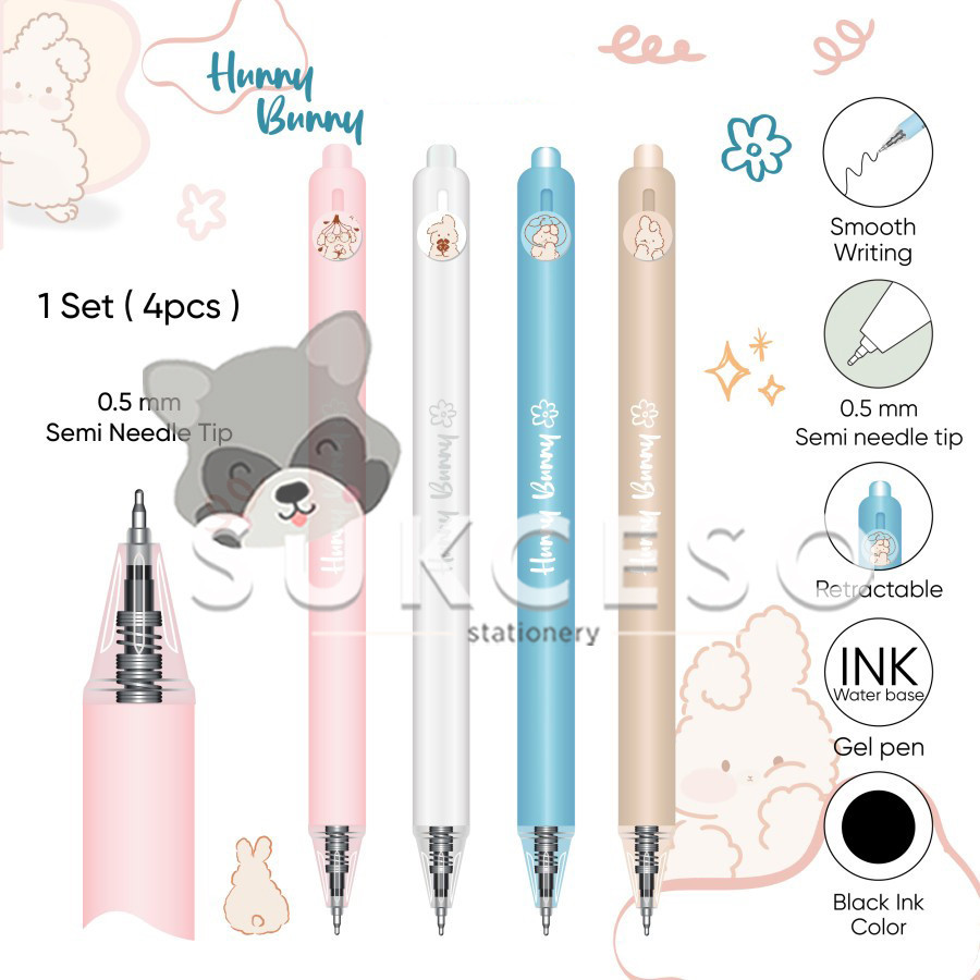 

Joyko Gel Pen GP-396 0.5mm Hunny Bunny SET ISI 4 Pulpen Cetek Jel Hitam Lucu