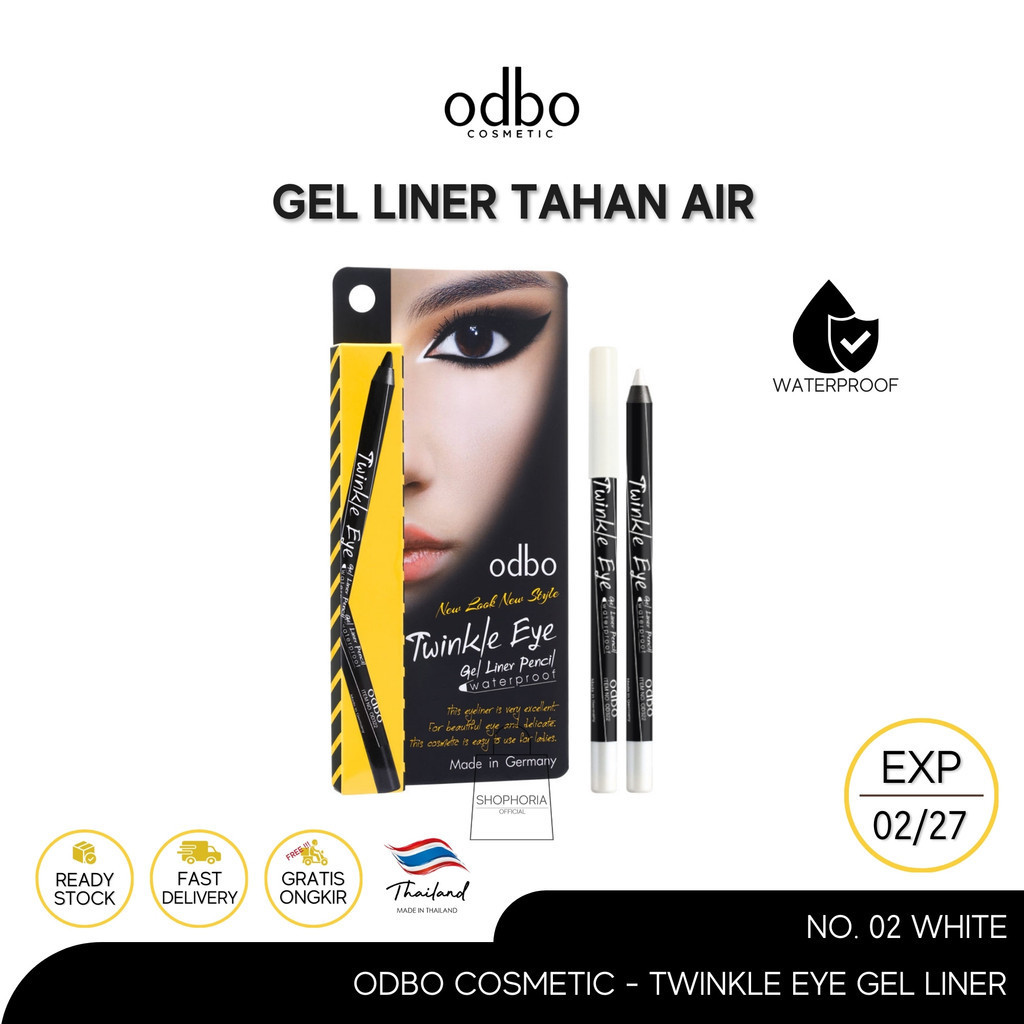 Odbo Cosmetic Eyeliner Twinkle Eye Gel Liner Warna No. 02 White Original Thailand Putih GelLiner Kos