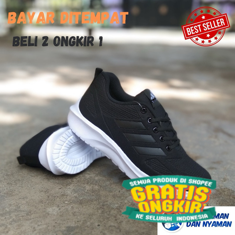 Sepatu Sekolah Hitam Putih - Hitam Polos Pria Wanita Sepatu Kerja Sneakers Casual RJ-36-43/ Anak rem