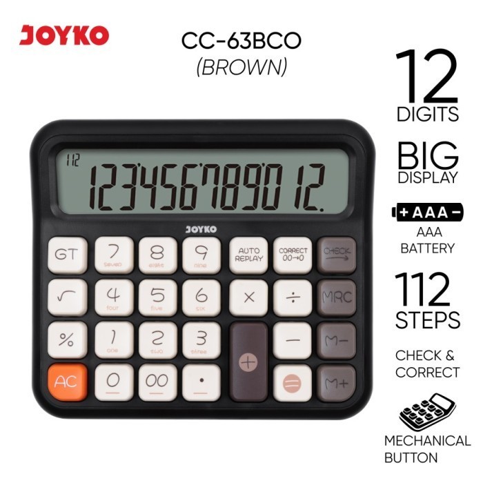

Kalkulator Mechanical Button JOYKO CC_63BCO / Calculator Big Display - BROWN/BLACK