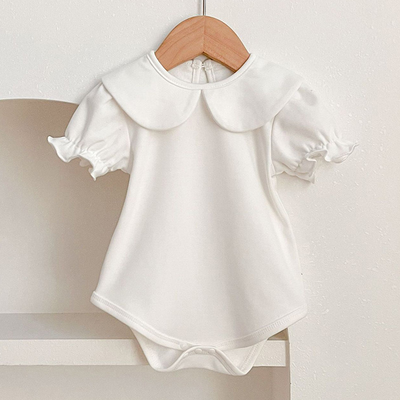Summer Newborn Kids Baby Girls Doll Collar Solid Color Rompers Infant Baby Girls Short Sleeve Romper