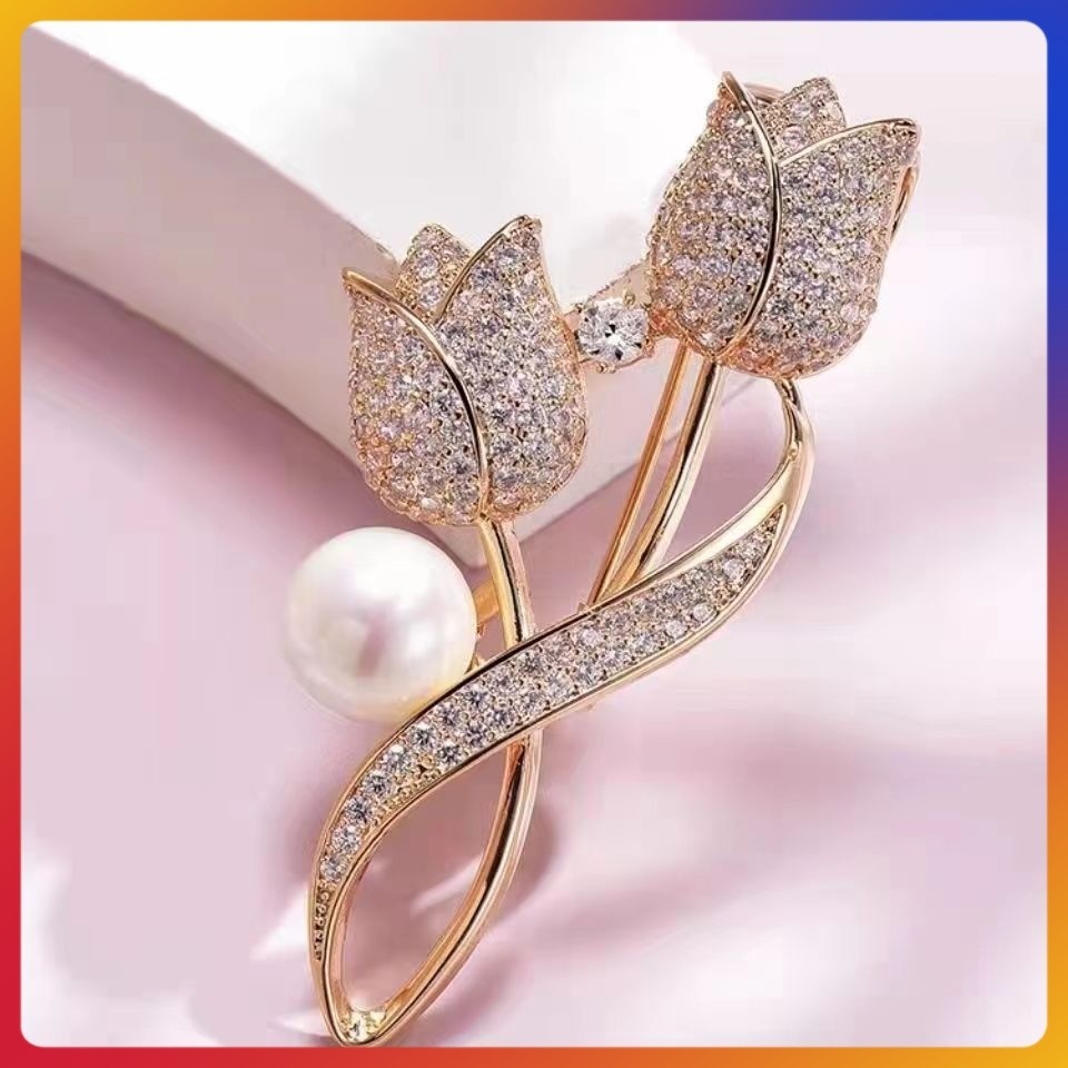 Bros Gaya Baru Pin Bunga Tulip Bros Selendang Anti Silau Bros Full Berlian