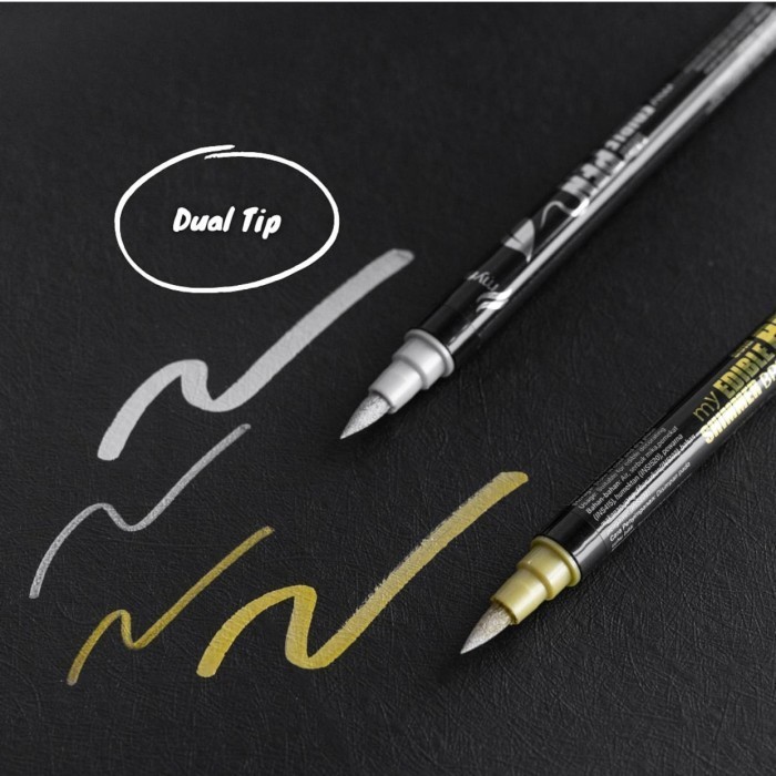 

RB Gold Metallic Shimmer Brush Pen My Flavor Edible Pen Marker Dual Tips Halal